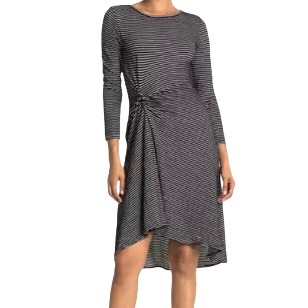 NWOT Max Studio Asymmetric Hem Black/White Stripe Long Sleeve Dress. Size M